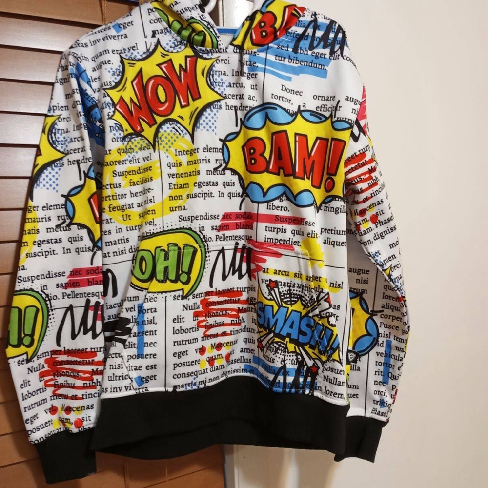 Encrypted comic hoodie Size small Color white